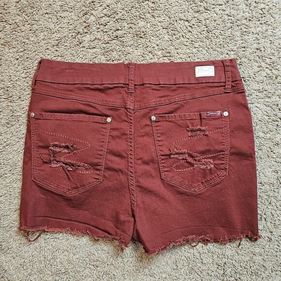 Seven7 Tummy Less High Rise Skinny Shorts Womens 12 Red Distressed Cutoff Casual - Picture 6 of 11